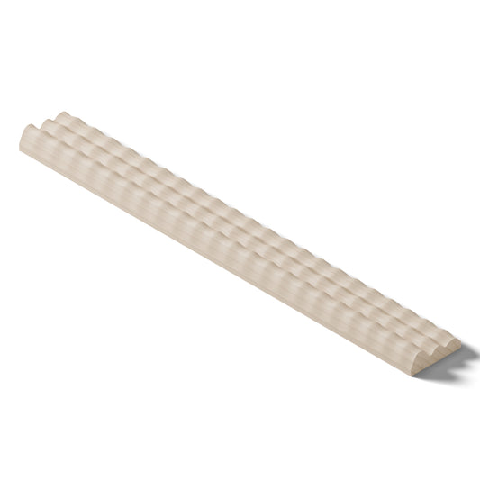 Ripple molding #202-76 in raw hard maple, 6 inch length, isometric view from the back edge