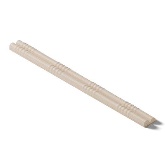 Ripple molding #234-10 in raw hard maple, 6 inch length, isometric view from the back edge