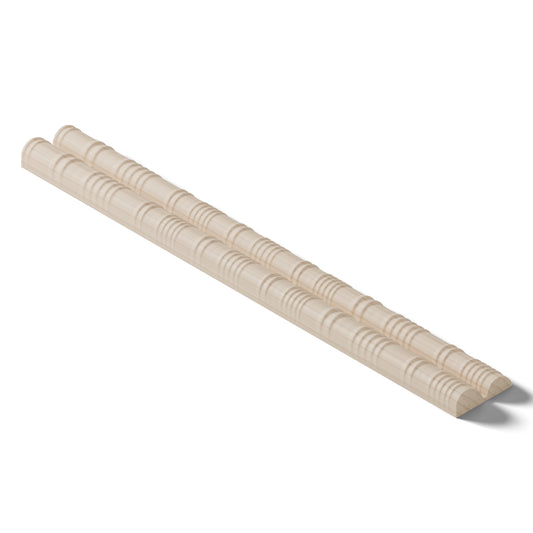 Ripple molding #236-14 in raw hard maple, 6 inch length, isometric view from the back edge
