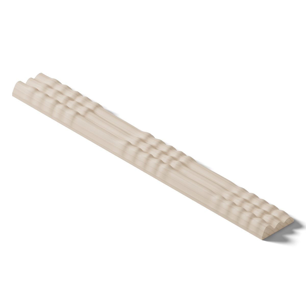 Ripple molding #202-70 in raw hard maple, 6 inch length, isometric view from the back edge