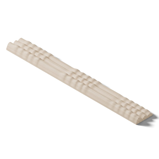 Ripple molding #202-70 in raw hard maple, 6 inch length, isometric view from the back edge