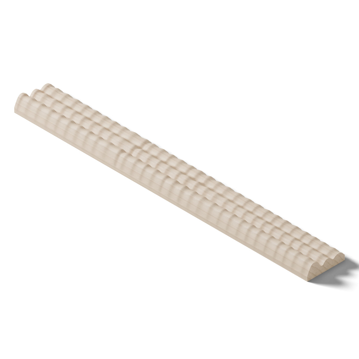 Ripple molding #202-71 in raw hard maple, 6 inch length, isometric view from the back edge