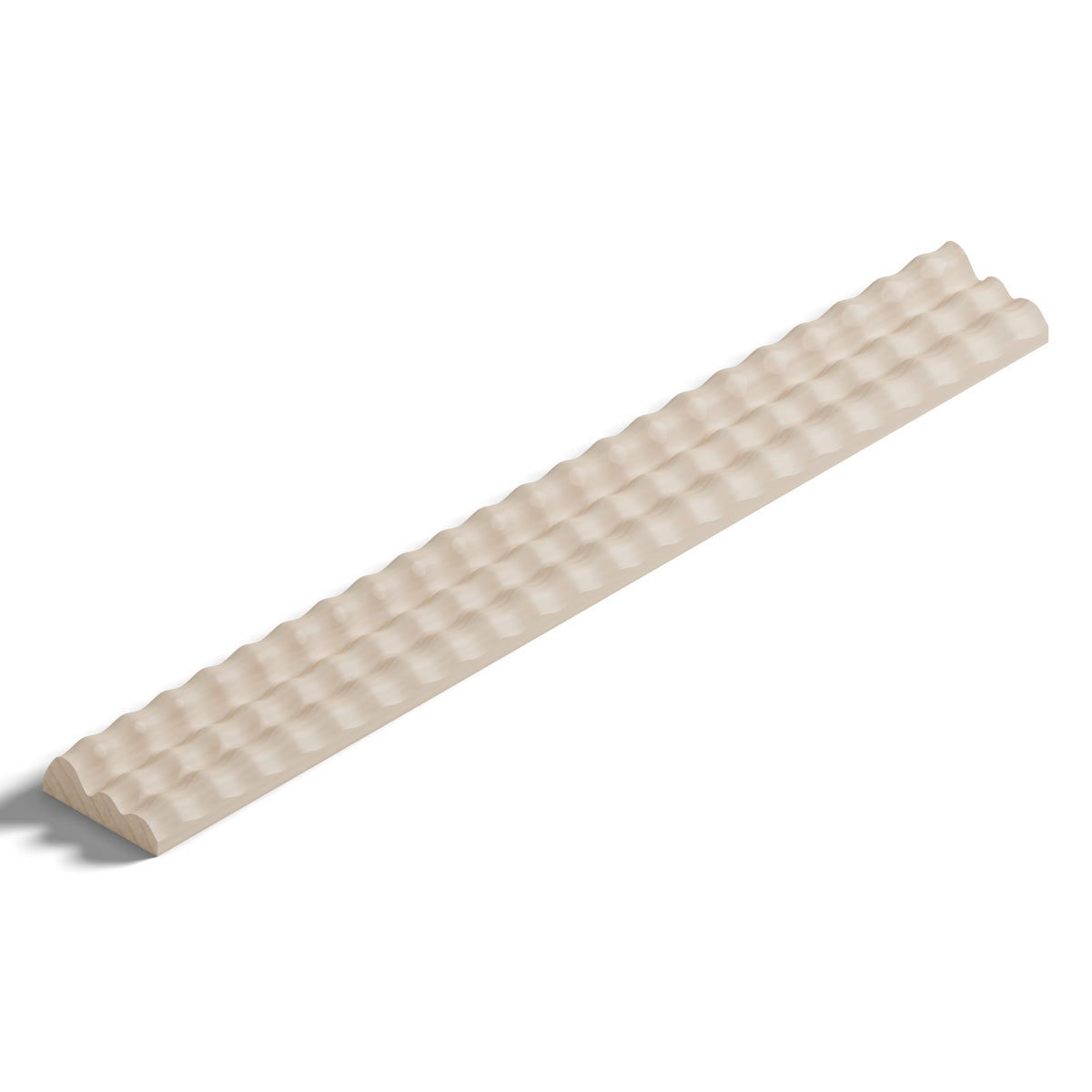 Ripple molding #202-76 in raw hard maple, 6 inch length, isometric view from the sight edge