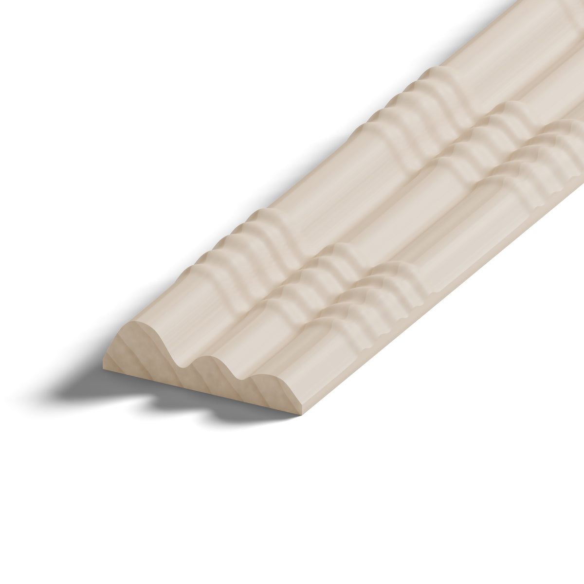 Ripple molding #202-82 in raw hard maple, 6 inch length, close-up of the end, showing the profile