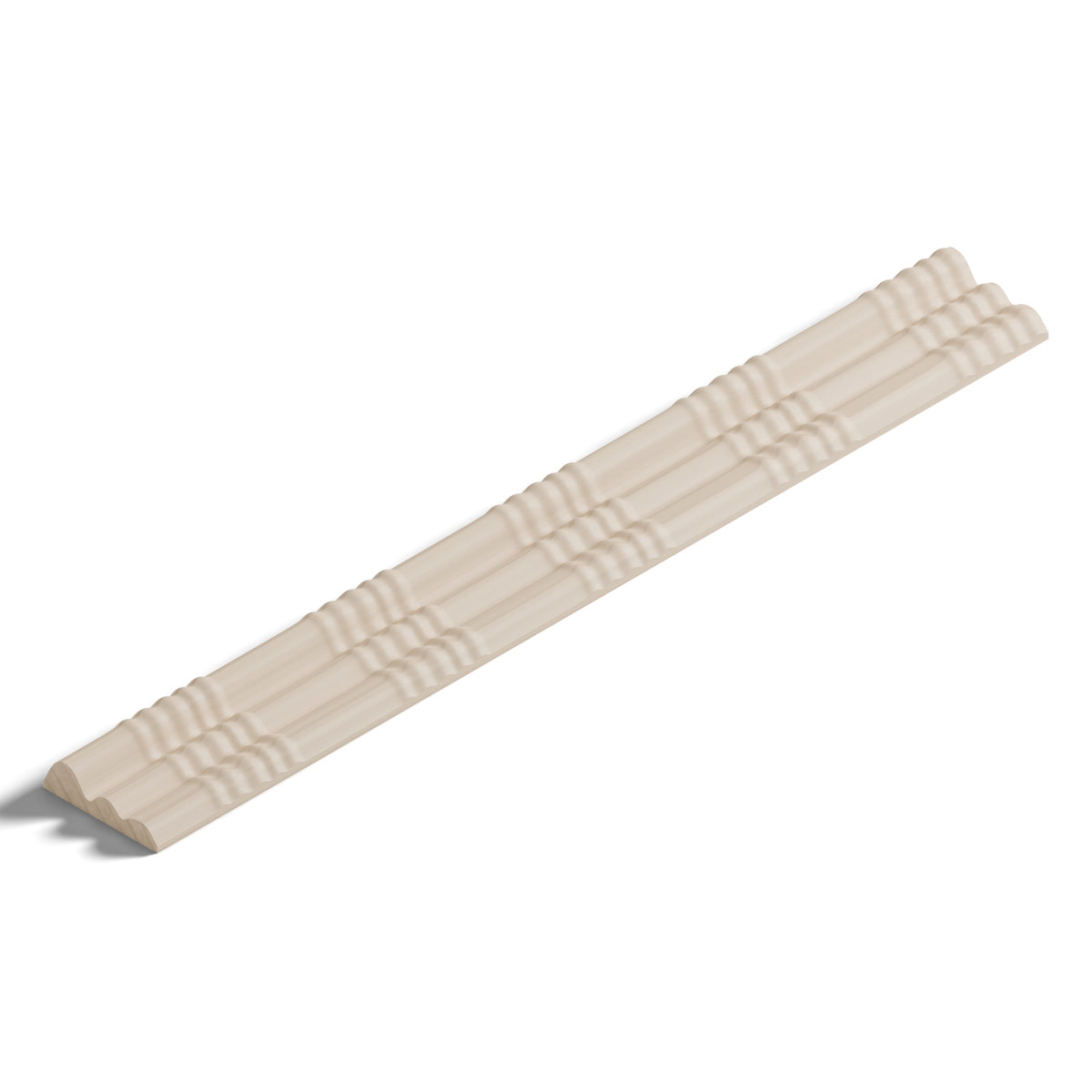 Ripple molding #202-82 in raw hard maple, 6 inch length, isometric view from the sight edge