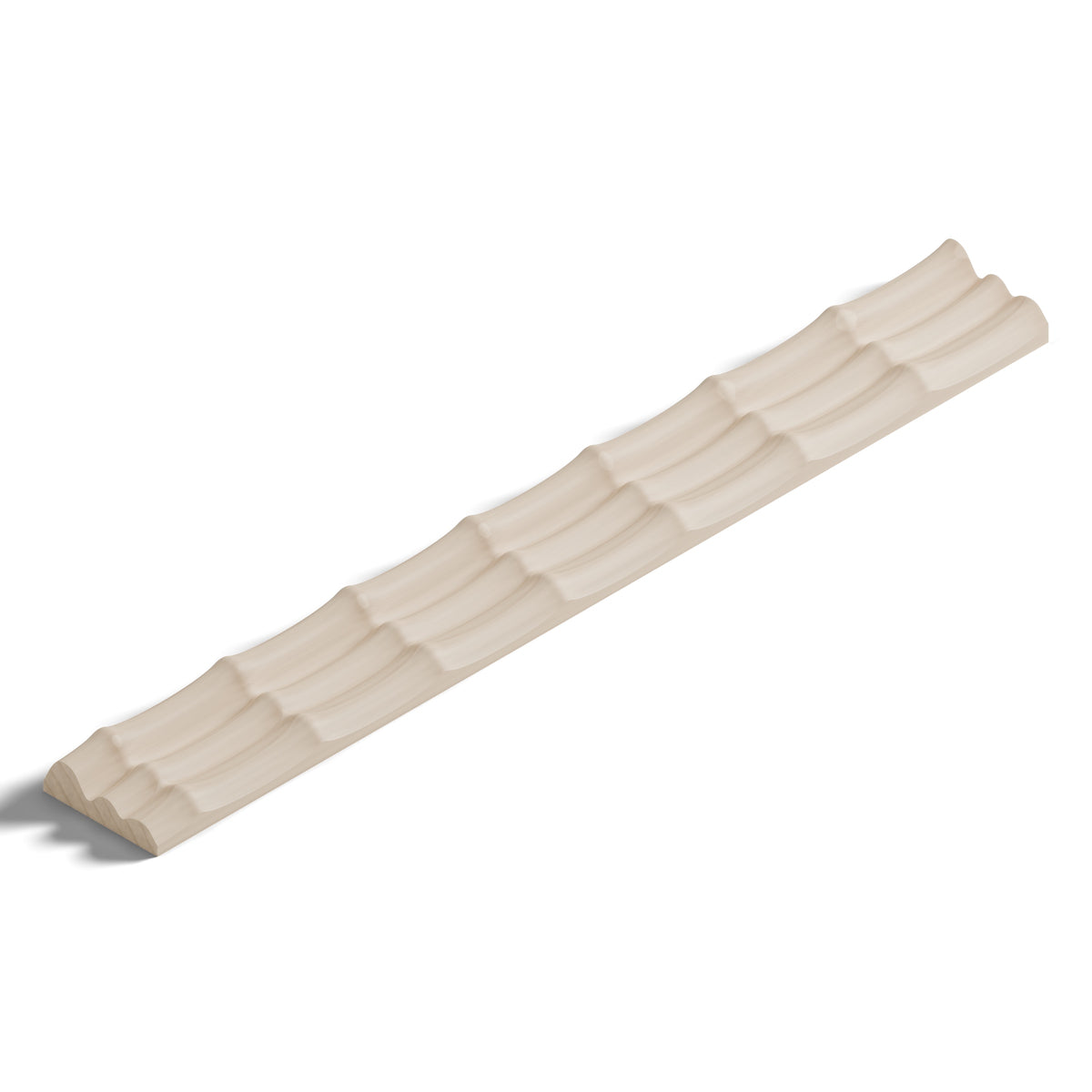 Ripple molding #202-93 in raw hard maple, 6 inch length, isometric view from the sight edge