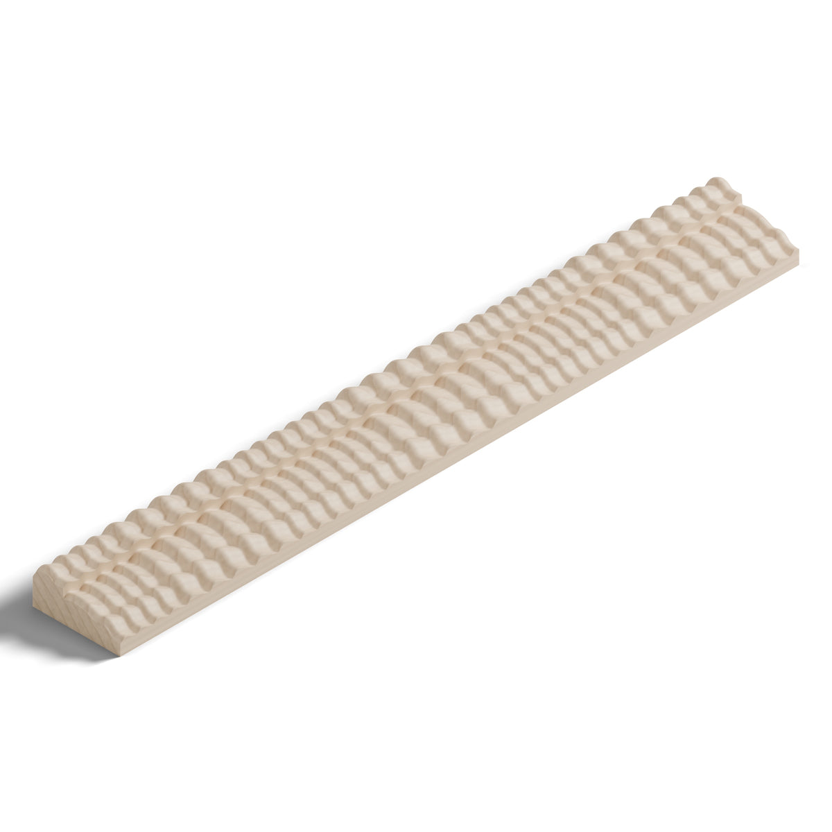 Ripple molding #212-11 in raw hard maple, isometric view from the sight edge