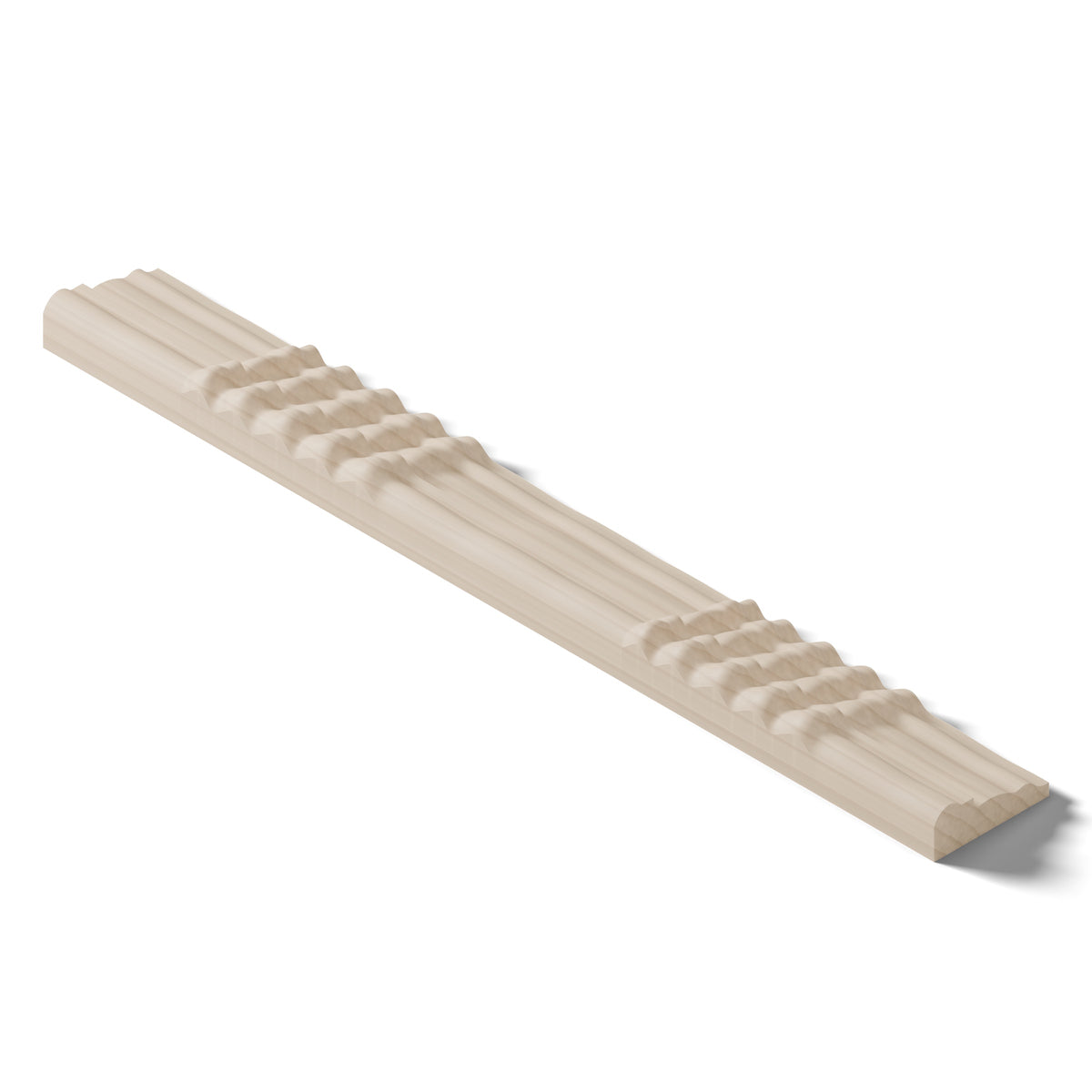 Ripple molding #212-21 in raw hard maple, isometric view from the back edge