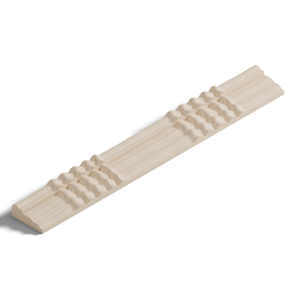 Ripple molding #212-21 in raw hard maple, isometric view from the sight edge