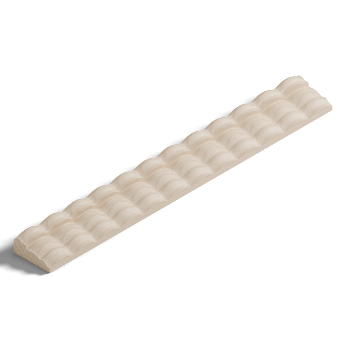 Ripple molding #212-22 in raw hard maple, isometric view from the sight edge