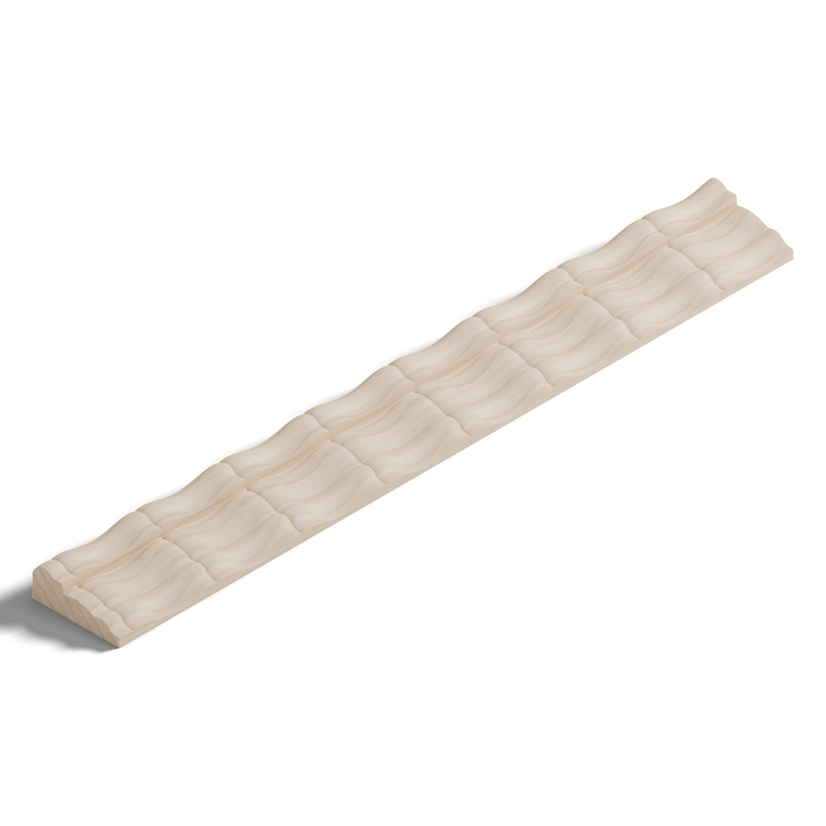 Ripple molding #212-23 in raw hard maple, isometric view from the sight edge