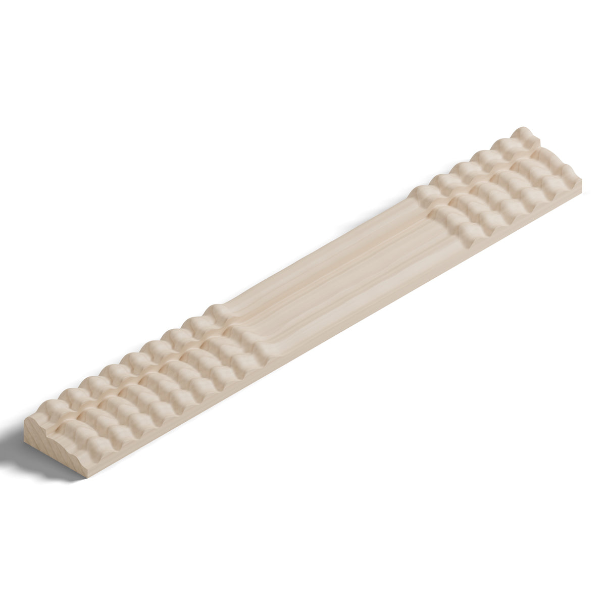 Ripple molding #212-28 in raw hard maple, isometric view from the sight edge