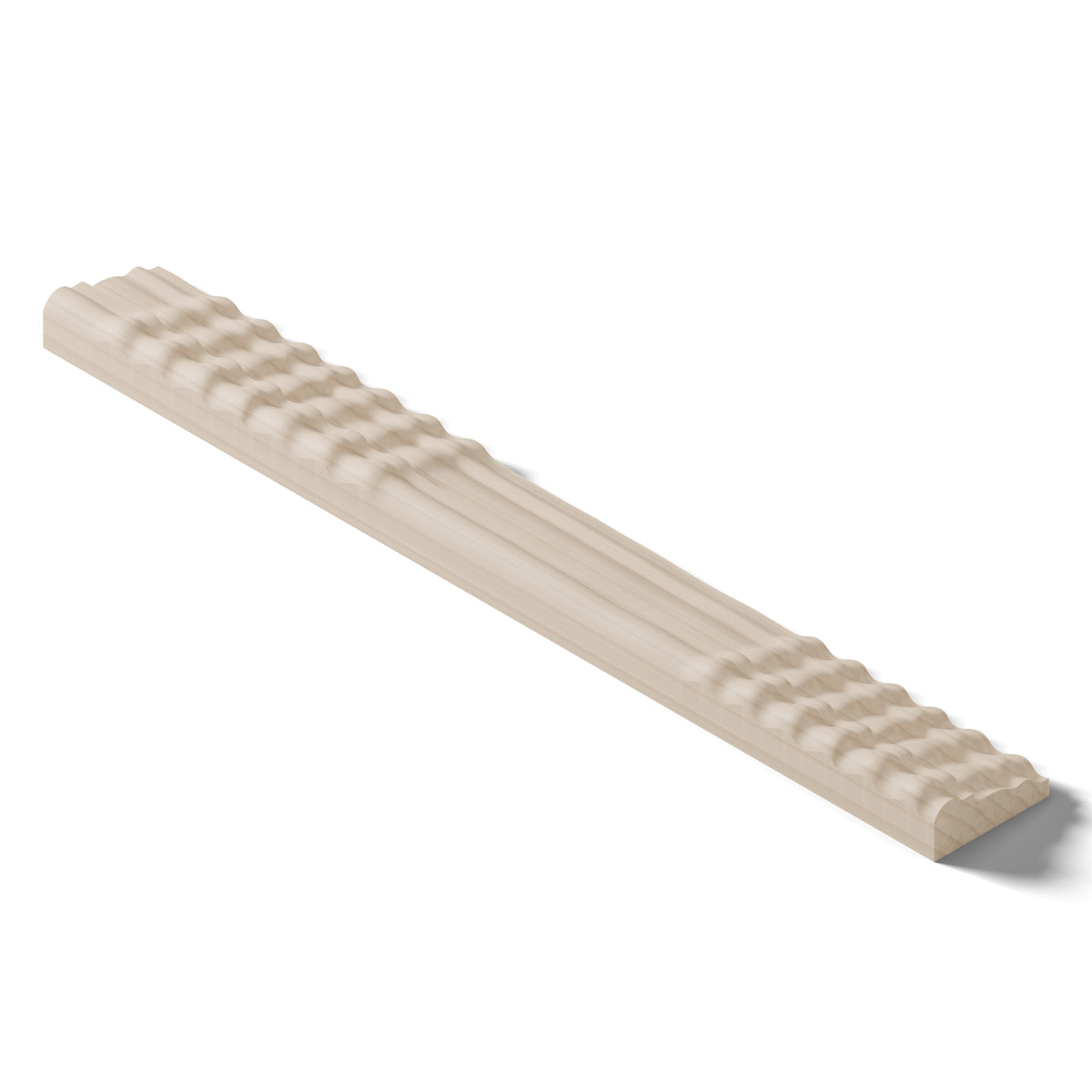 Ripple molding #212-31 in raw hard maple, isometric view from the back edge