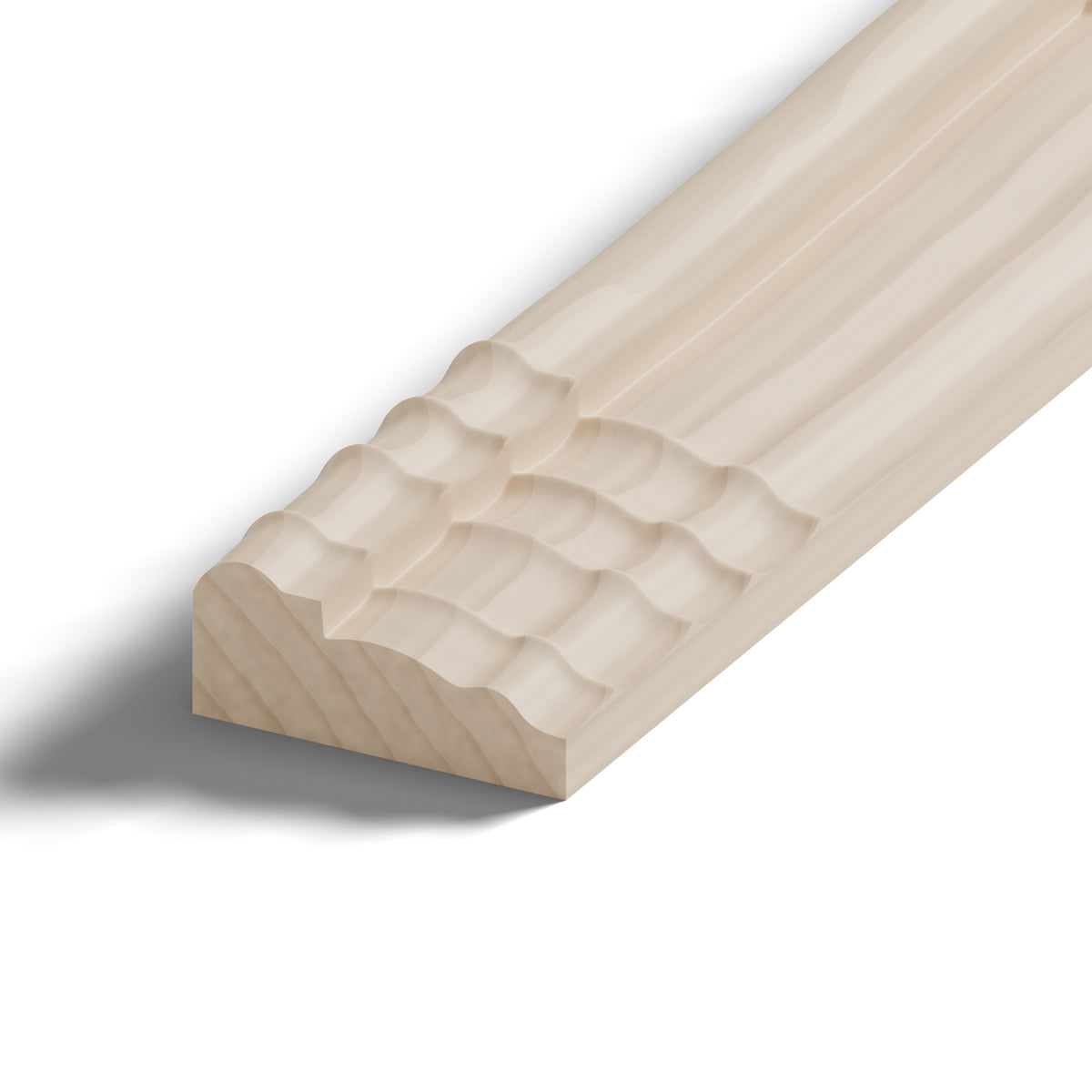 Ripple molding #212-44 in raw hard maple, close-up of the end, showing the profile