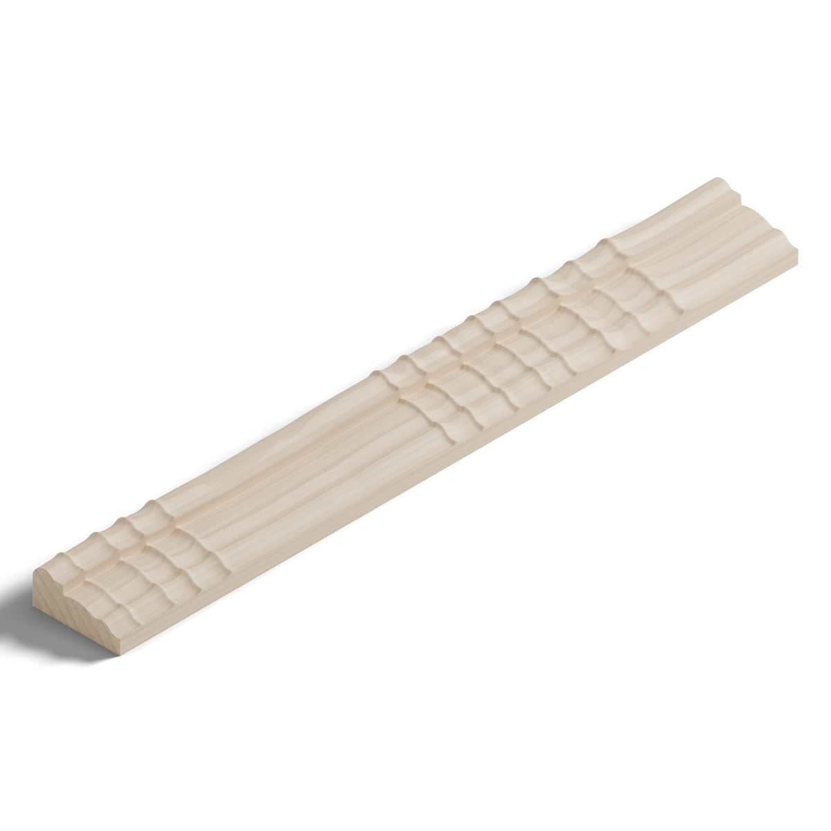 Ripple molding #212-44 in raw hard maple, isometric view from the sight edge