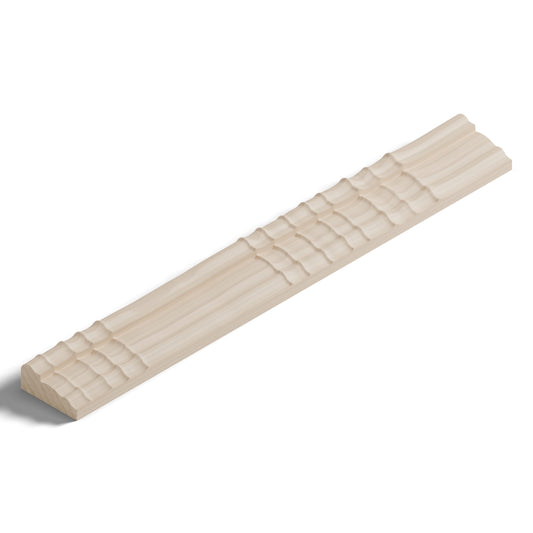 Ripple molding #212-44 in raw hard maple, isometric view from the sight edge