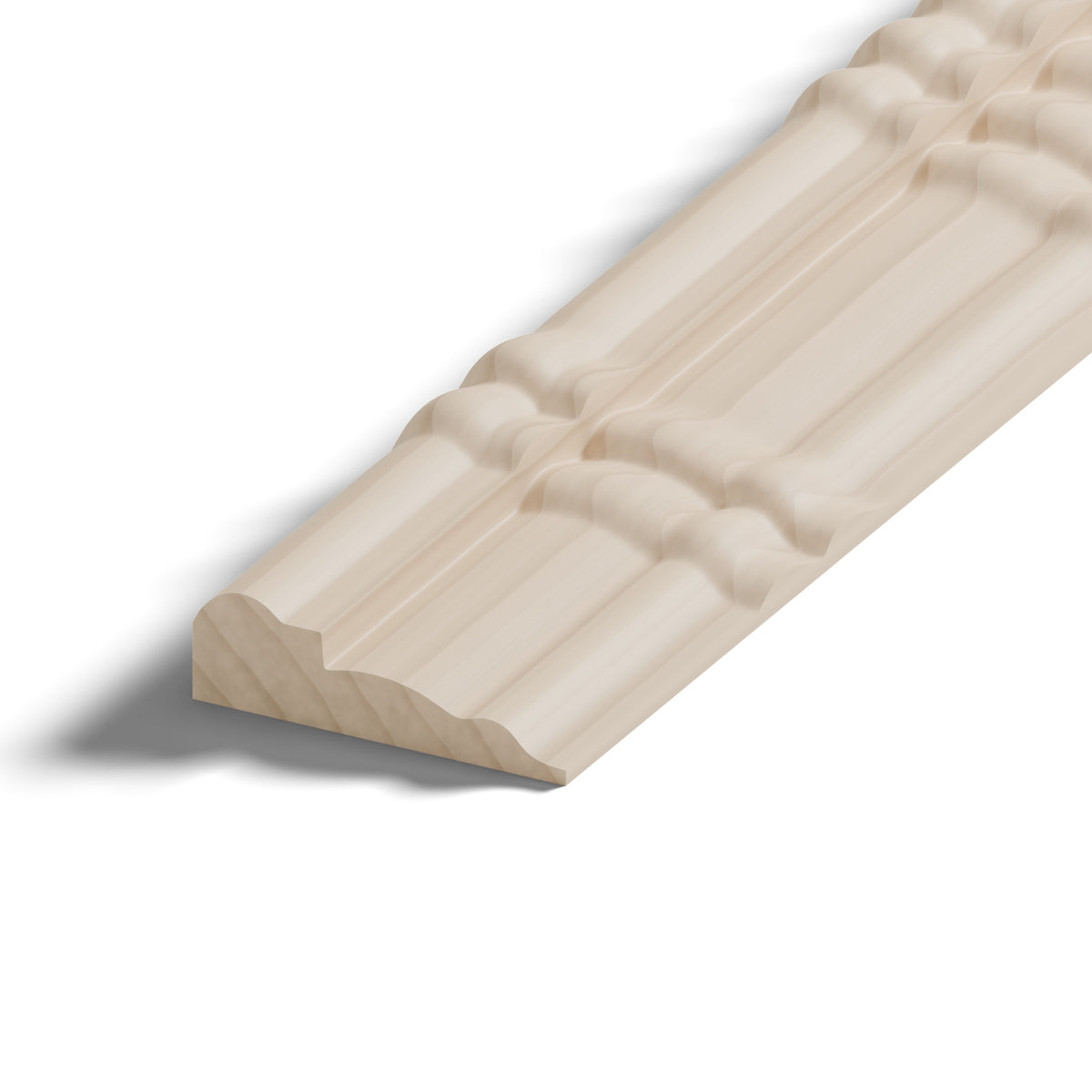 Ripple molding #212-46 in raw hard maple, close-up of the end, showing the profile