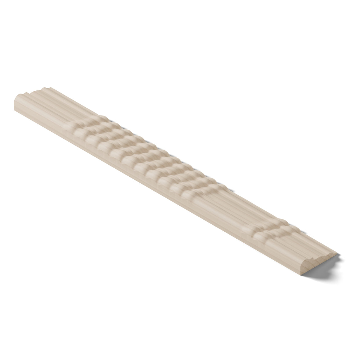 Ripple molding #212-46 in raw hard maple, isometric view from the back edge