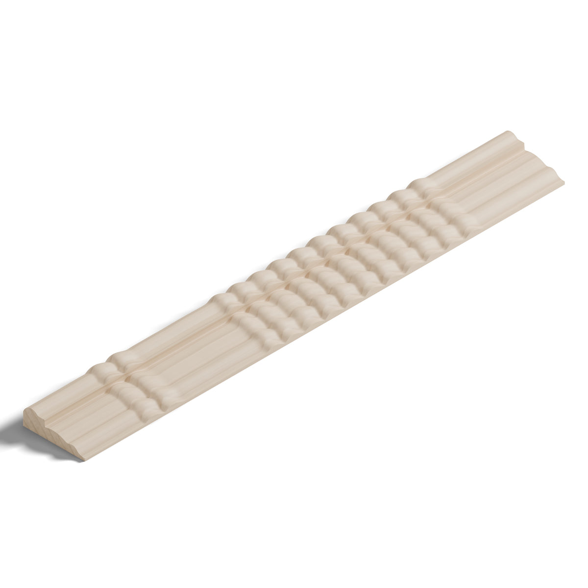 Ripple molding #212-46 in raw hard maple, isometric view from the sight edge