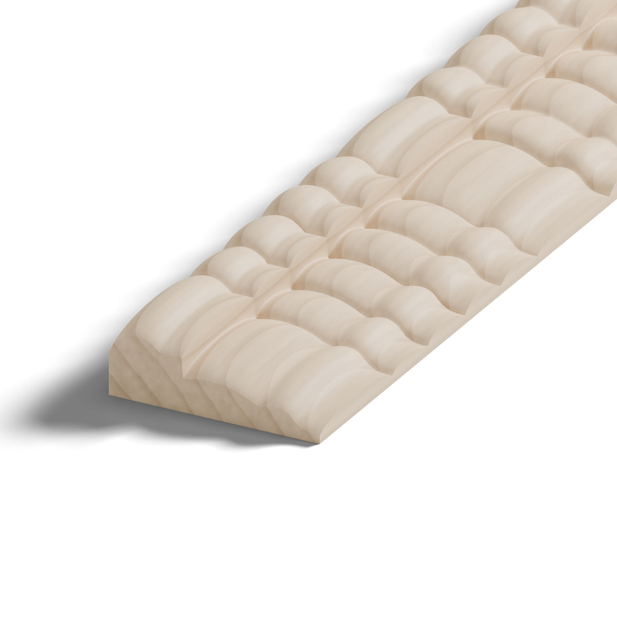 Ripple molding #212-50 in raw hard maple, close-up of the end, showing the profile
