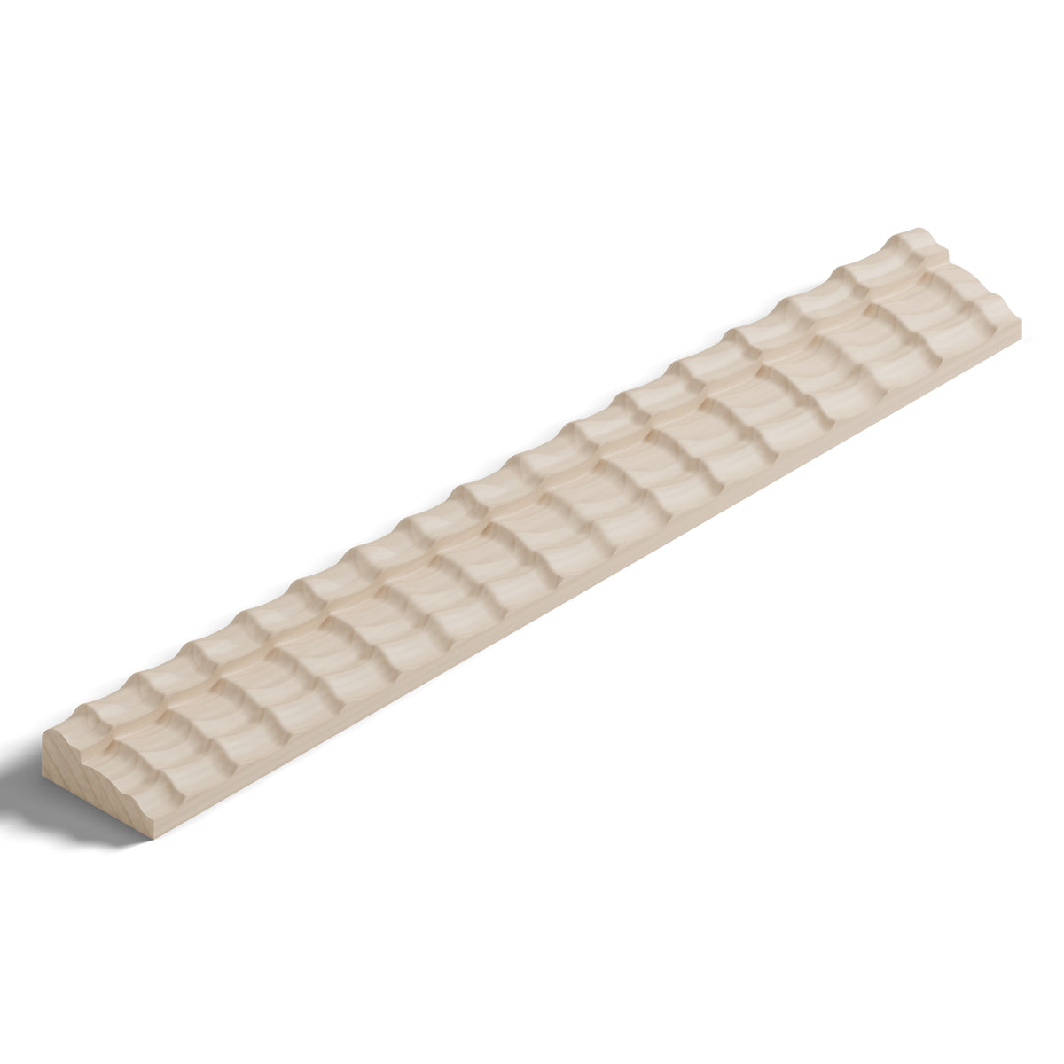 Ripple molding #212-52 in raw hard maple, isometric view from the sight edge