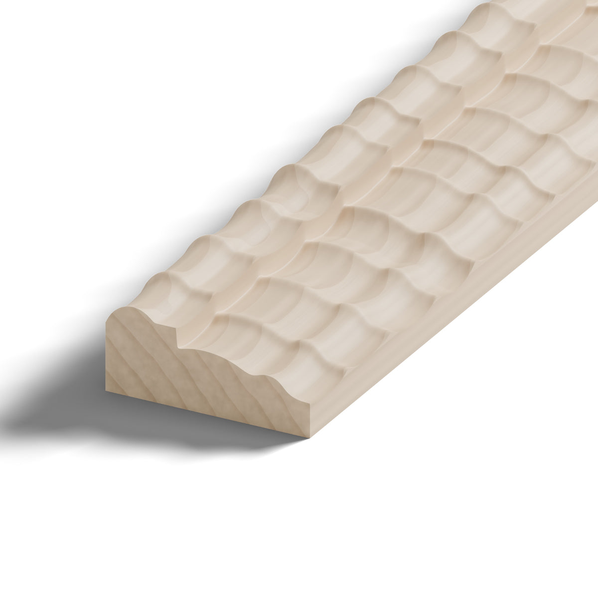 Ripple molding #212-53 in raw hard maple, close-up of the end, showing the profile