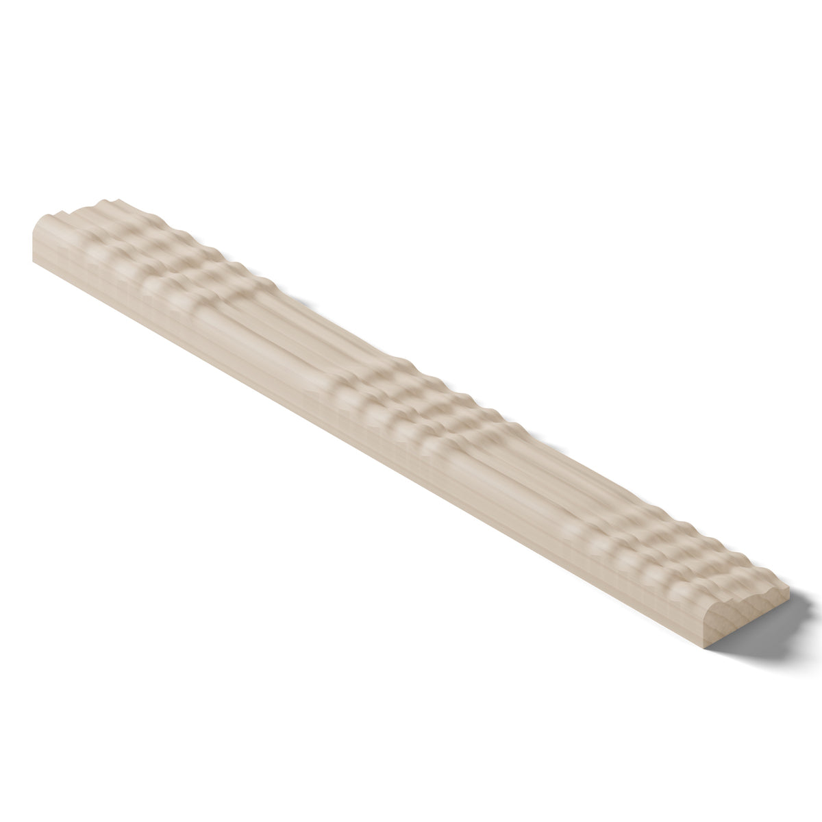 Ripple molding #212-70 in raw hard maple, isometric view from the back edge