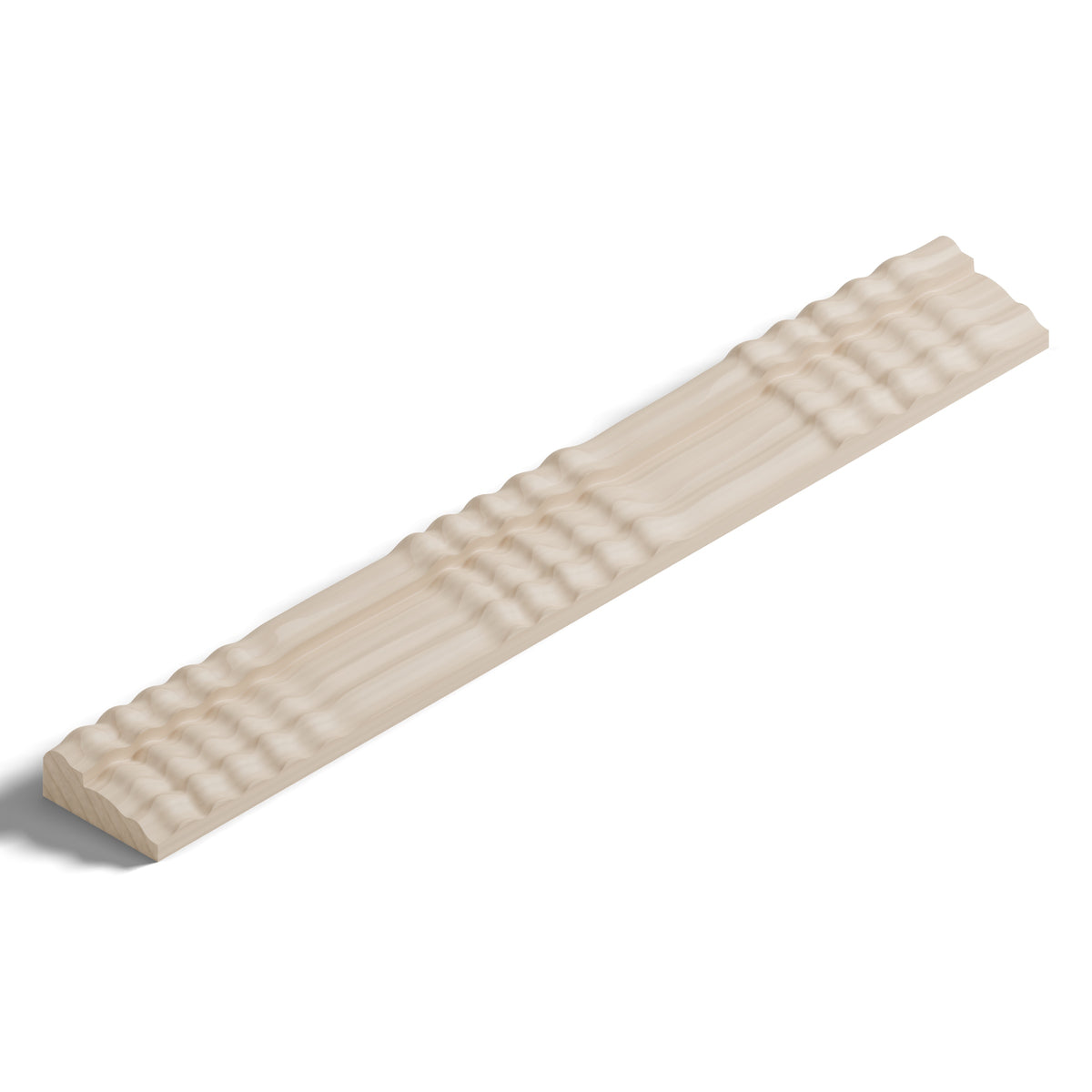 Ripple molding #212-70 in raw hard maple, isometric view from the sight edge
