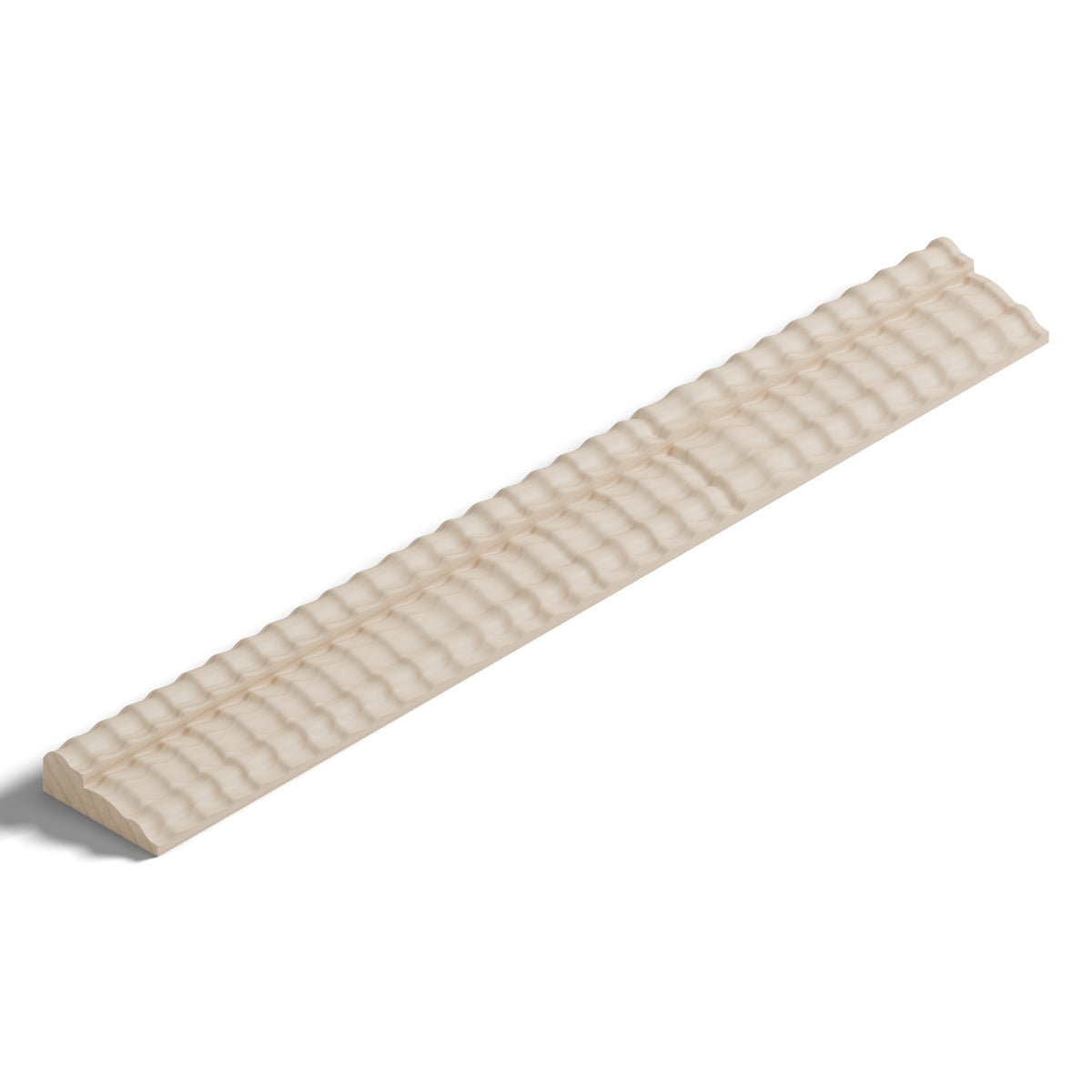 Ripple molding #212-71 in raw hard maple, isometric view from the sight edge