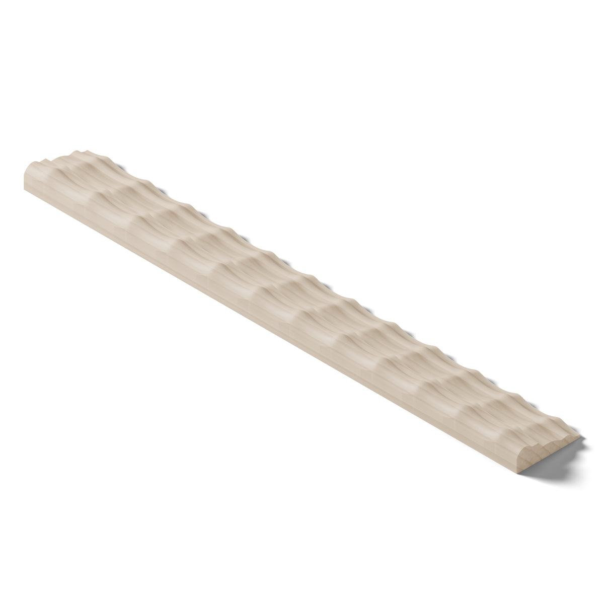 Ripple molding #212-73 in raw hard maple, isometric view from the back edge