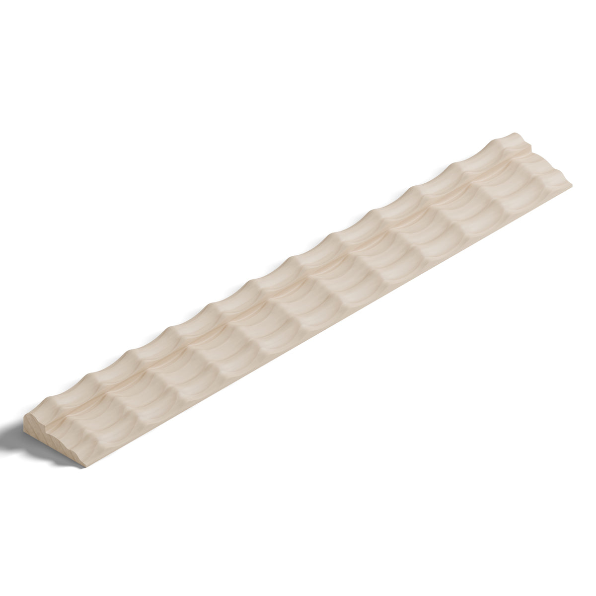 Ripple molding #212-73 in raw hard maple, isometric view from the sight edge