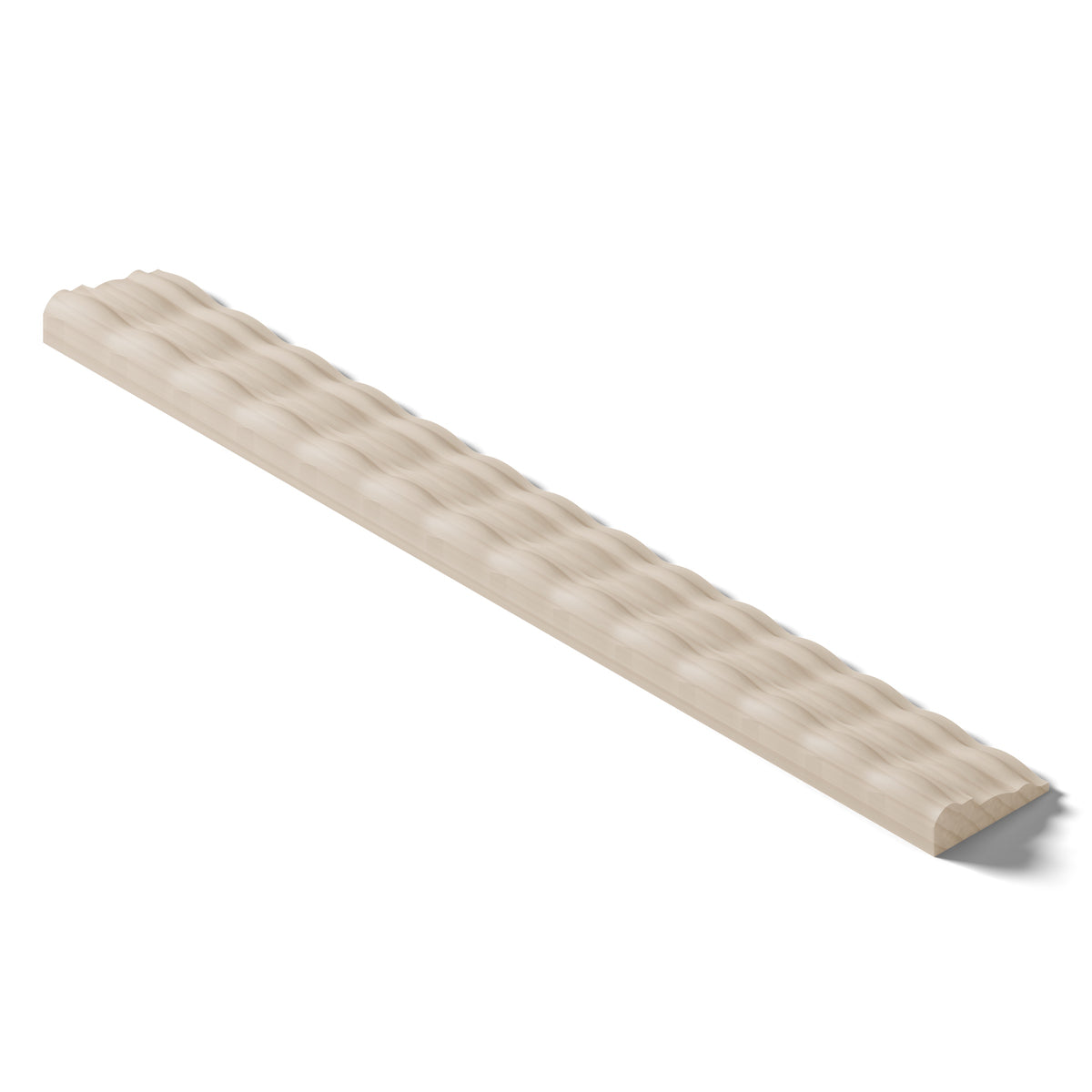Ripple molding #212-74 in raw hard maple, isometric view from the back edge