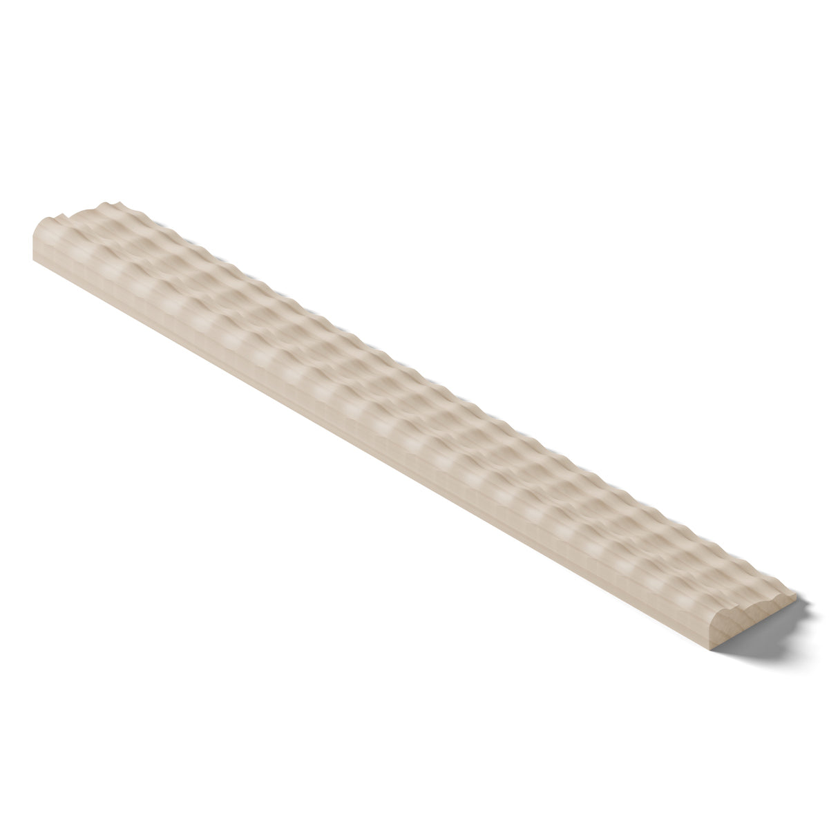 Ripple molding #212-76 in raw hard maple, isometric view from the back edge