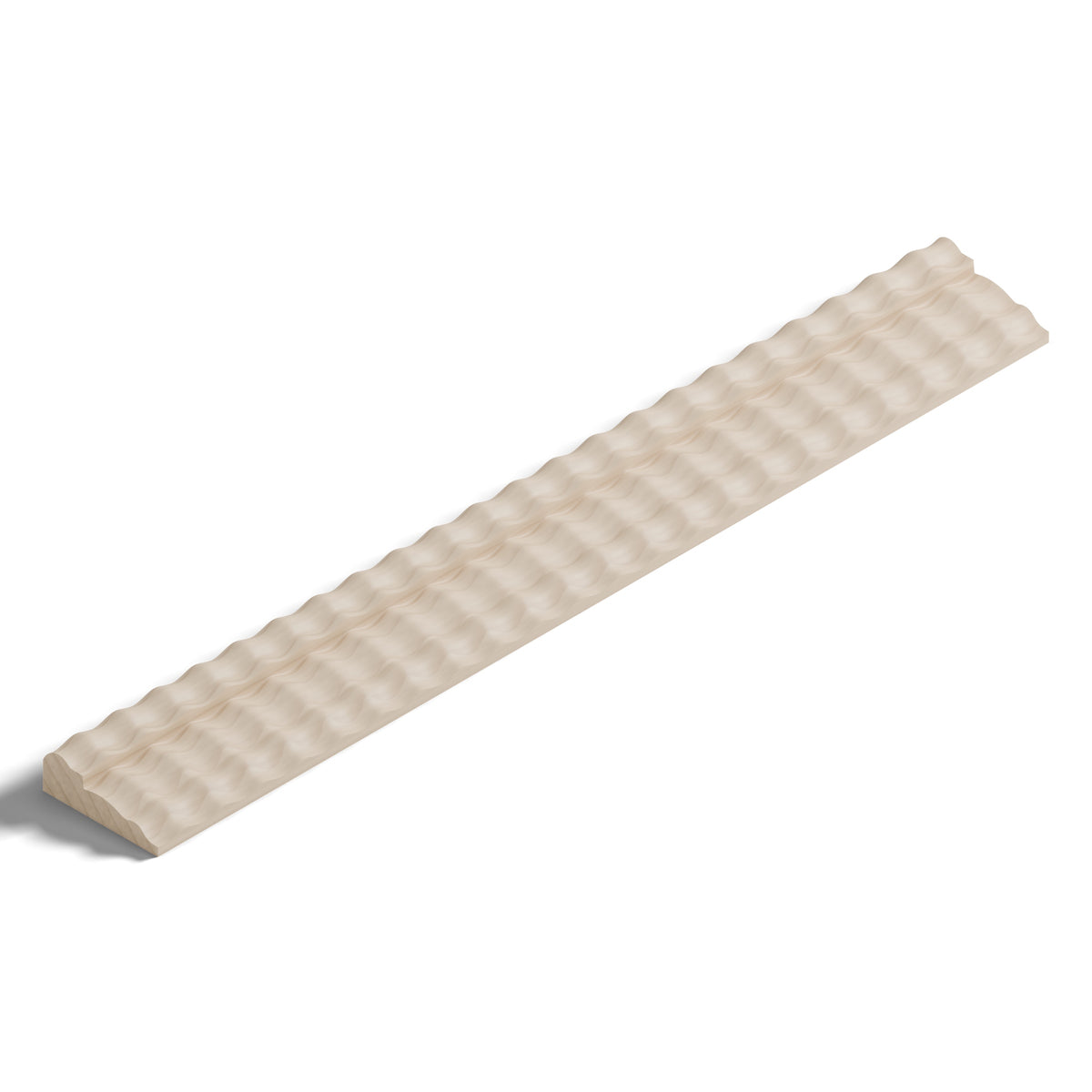 Ripple molding #212-76 in raw hard maple, isometric view from the sight edge