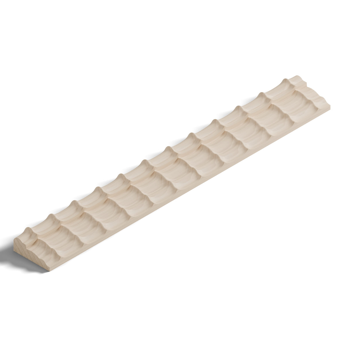 Ripple molding #212-77 in raw hard maple, isometric view from the sight edge