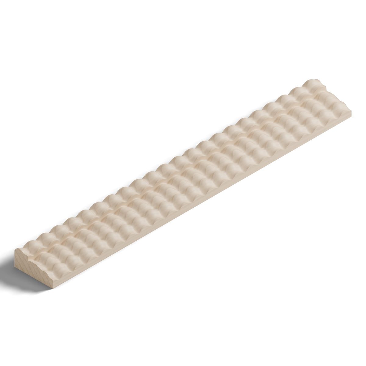 Ripple molding #212-79 in raw hard maple, isometric view from the sight edge