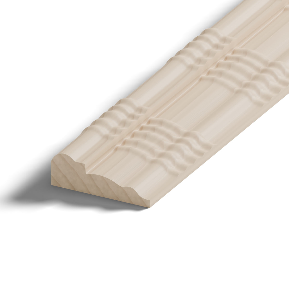 Ripple molding #212-82 in raw hard maple, close-up of the end, showing the profile