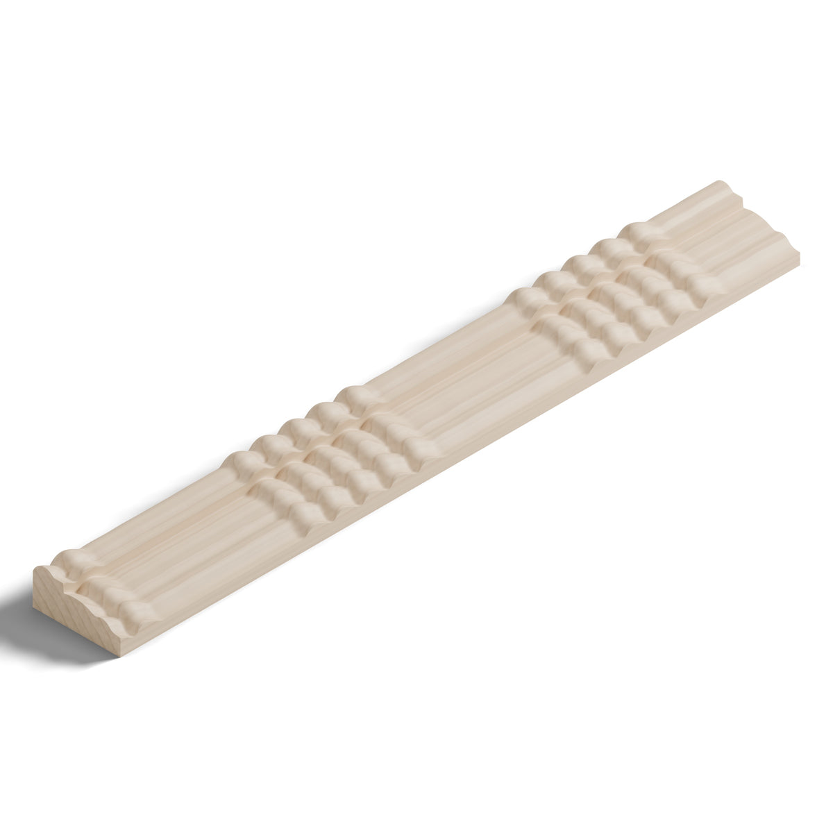 Ripple molding #212-84 in raw hard maple, isometric view from the sight edge