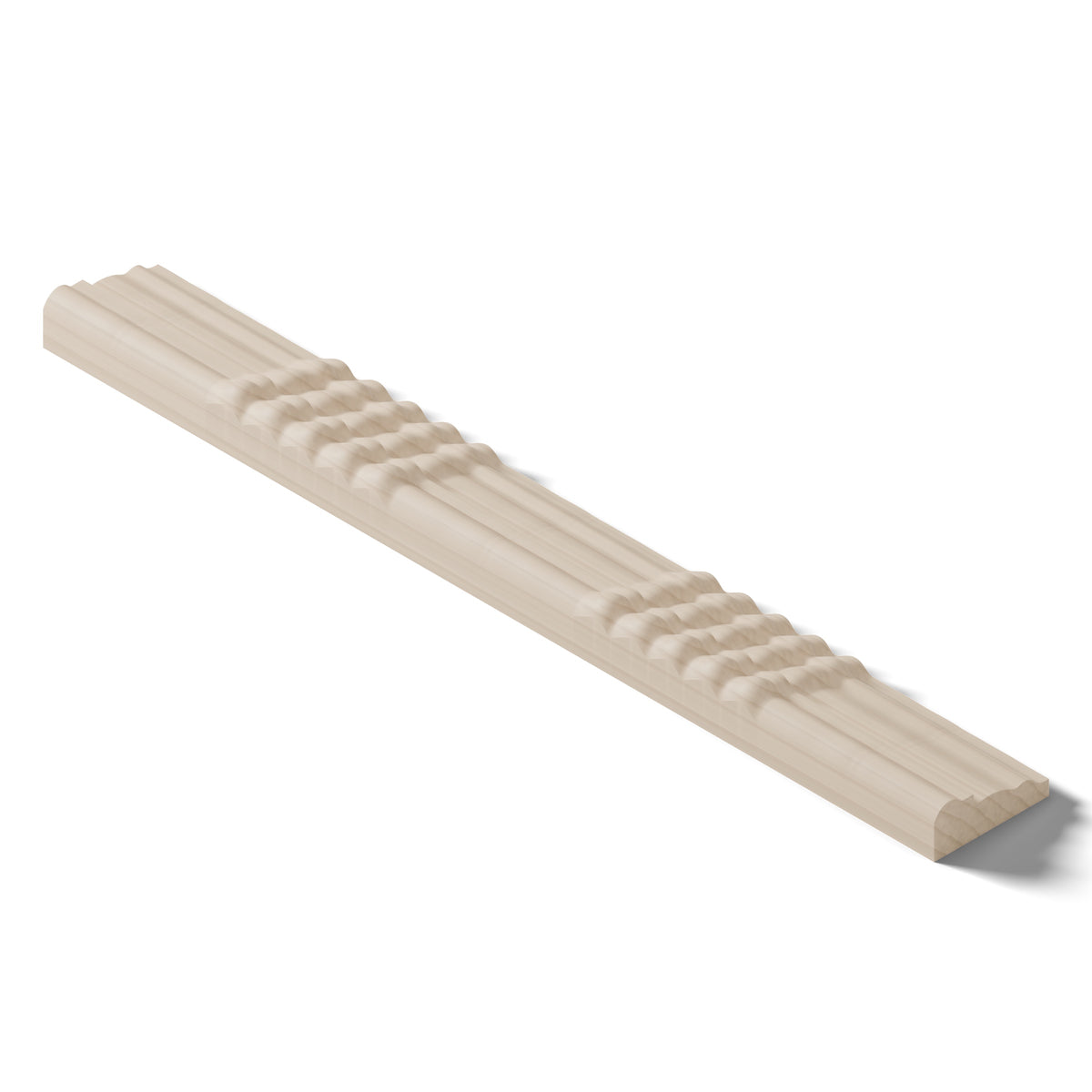 Ripple molding #212-85 in raw hard maple, isometric view from the back edge