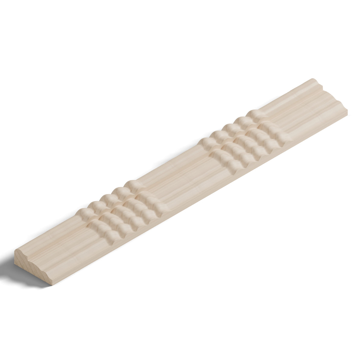 Ripple molding #212-85 in raw hard maple, isometric view from the sight edge