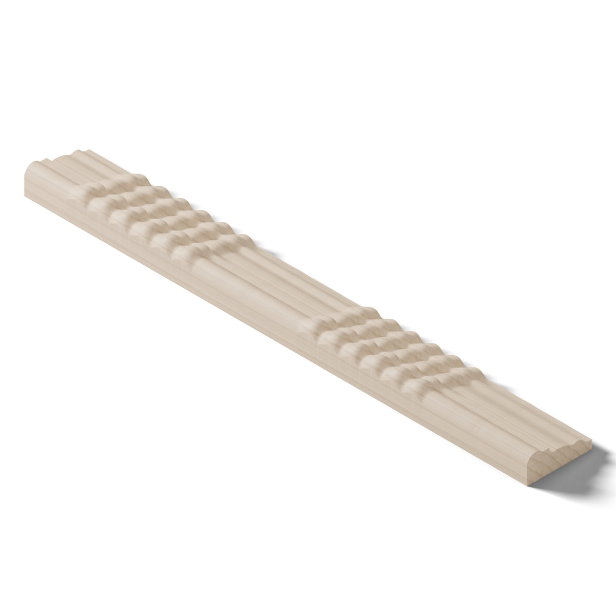 Ripple molding #212-86 in raw hard maple, isometric view from the back edge