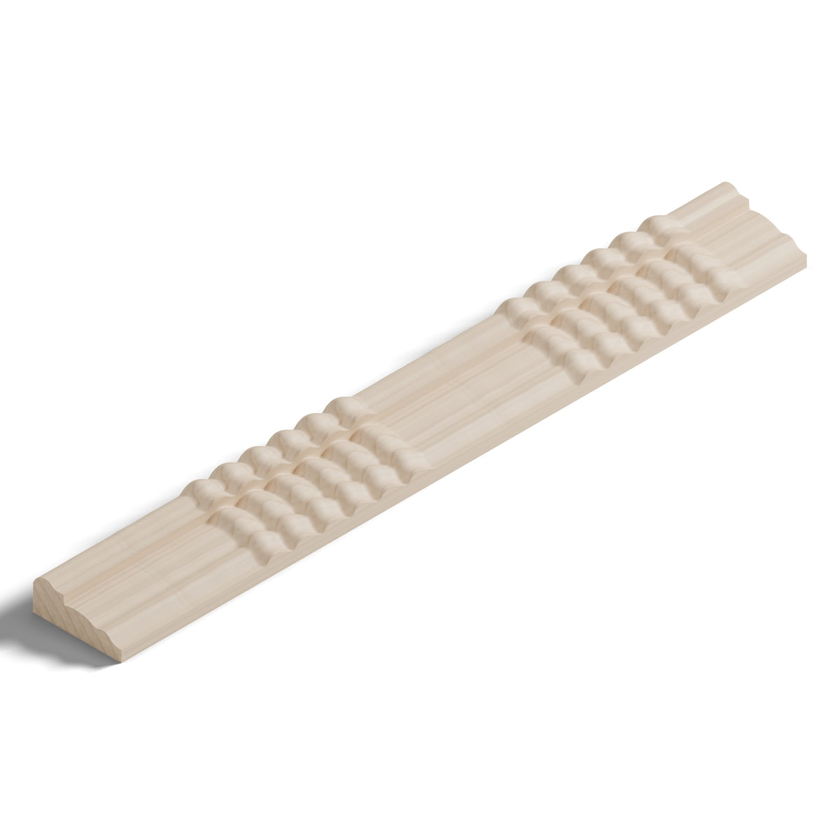 Ripple molding #212-86 in raw hard maple, isometric view from the sight edge