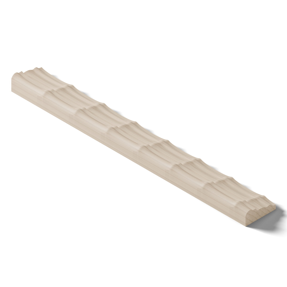 Ripple molding #212-93 in raw hard maple, isometric view from the back edge