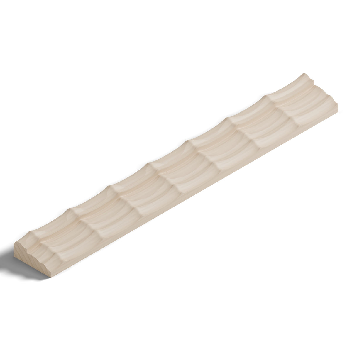 Ripple molding #212-93 in raw hard maple, isometric view from the sight edge
