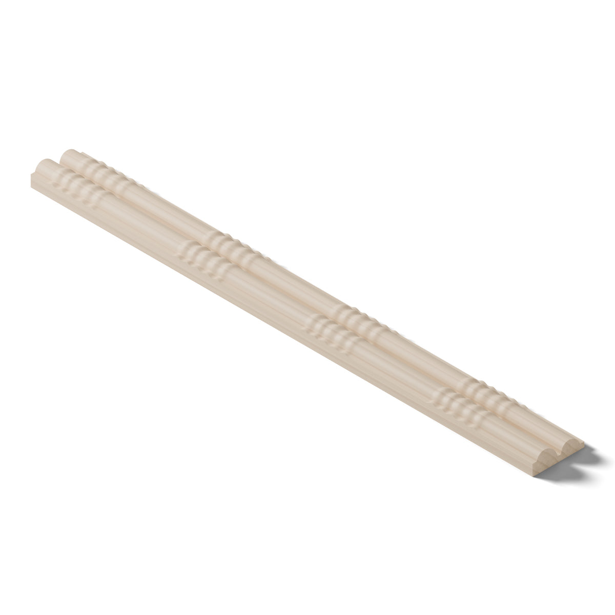 Ripple molding #234-10 in raw hard maple, 6 inch length, isometric view from the back edge