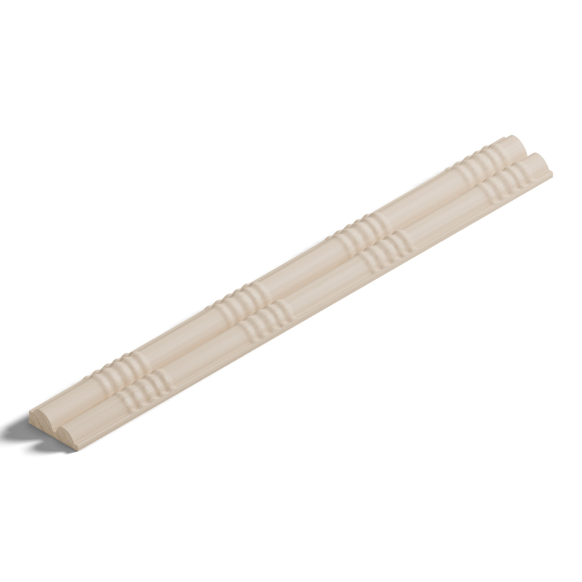 Ripple molding #234-10 in raw hard maple, 6 inch length, isometric view from the sight edge