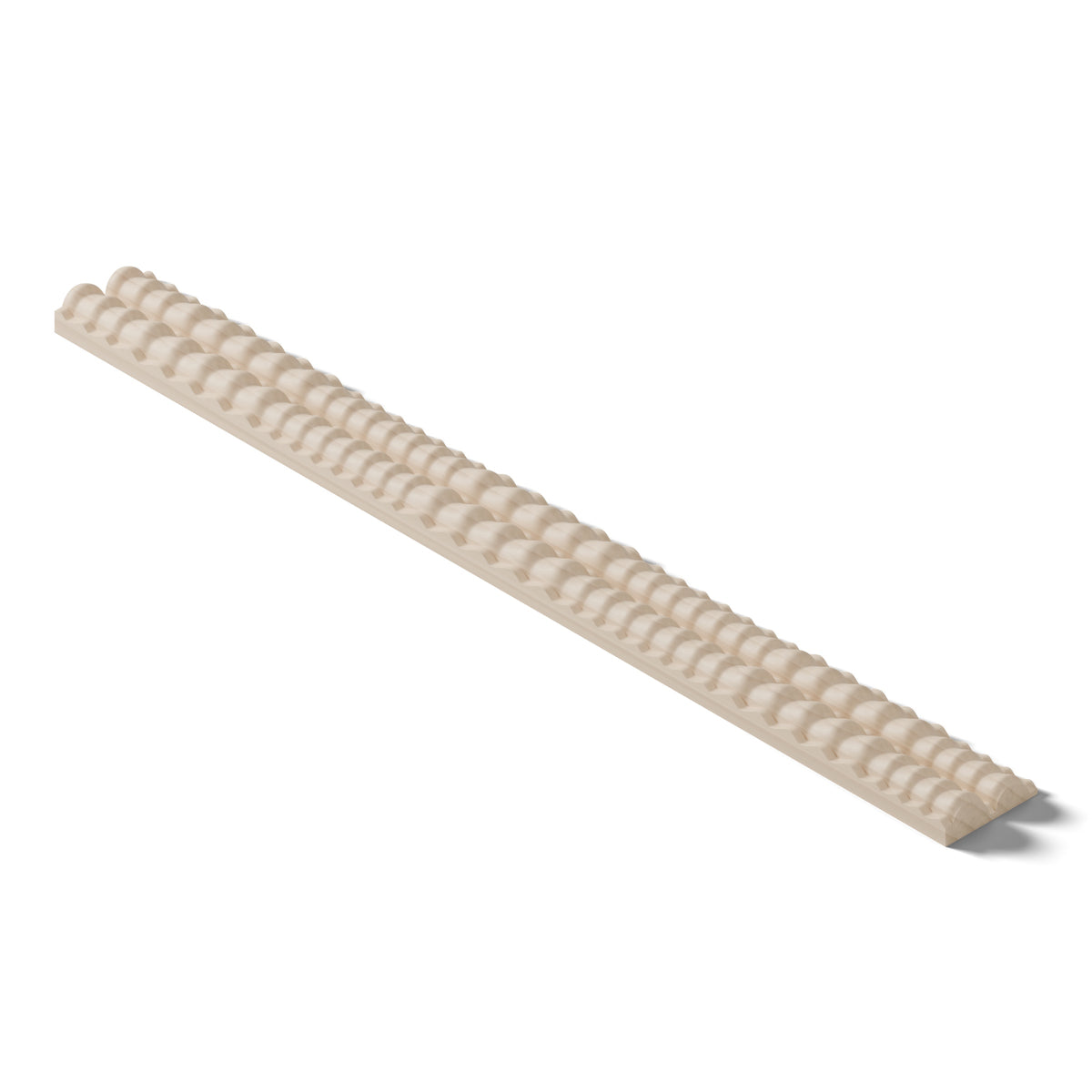 Ripple molding #234-11 in raw hard maple, 6 inch length, isometric view from the back edge