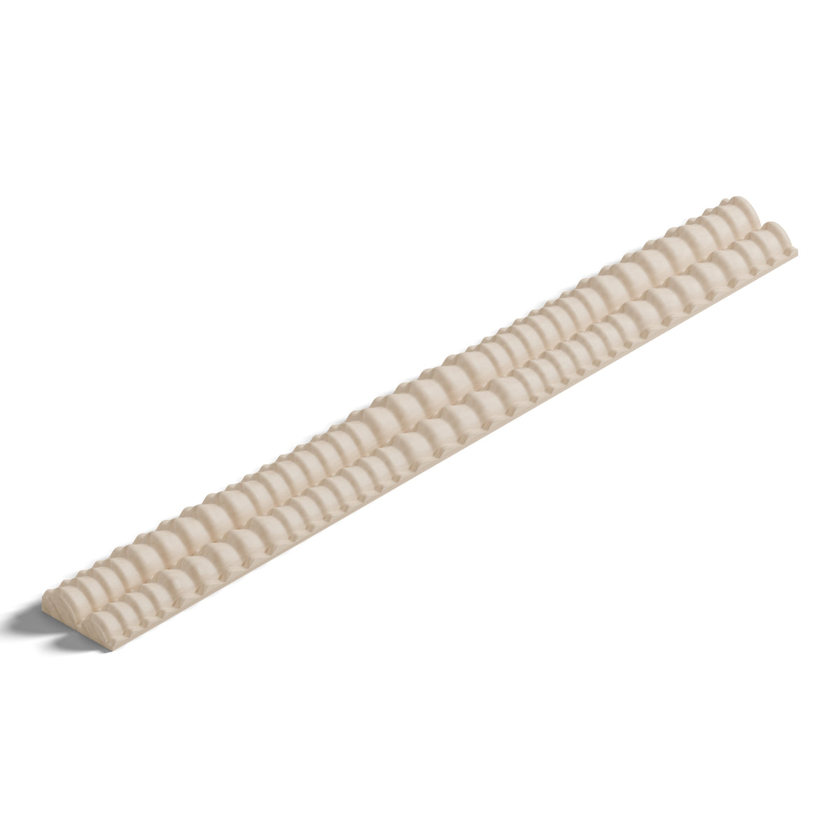 Ripple molding #234-11 in raw hard maple, 6 inch length, isometric view from the sight edge