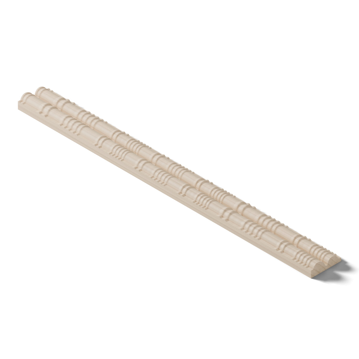 Ripple molding #234-14 in raw hard maple, 6 inch length, isometric view from the back edge