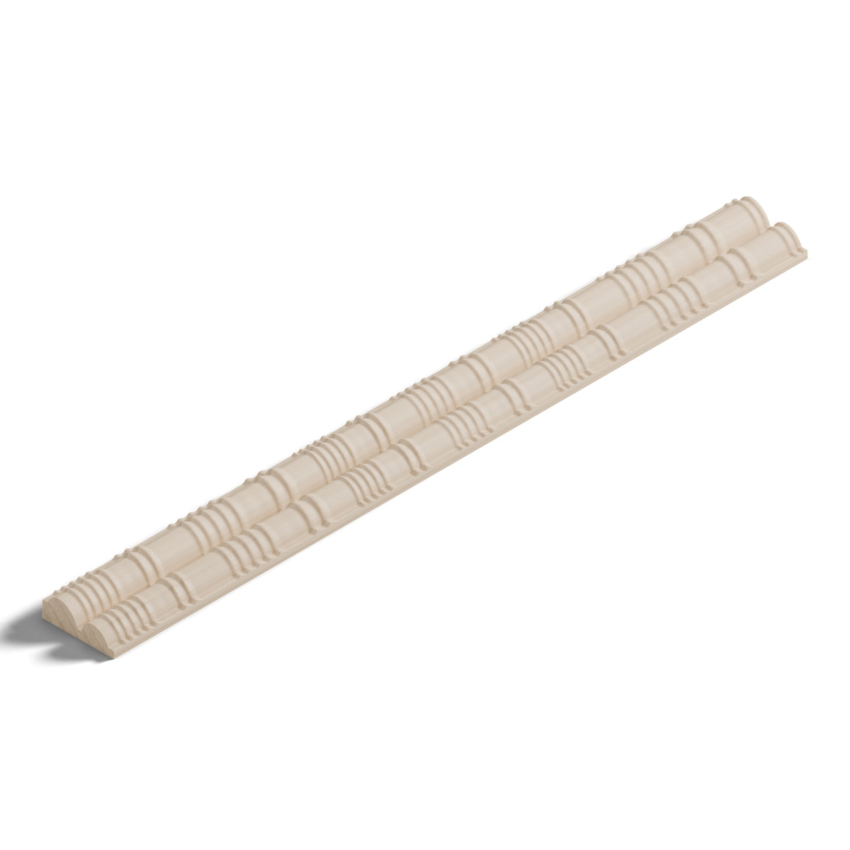 Ripple molding #234-14 in raw hard maple, 6 inch length, isometric view from the sight edge